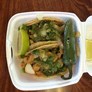 Chicken tacos $1.25 each. So bomb.