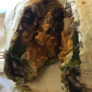 a burrito cut in half
