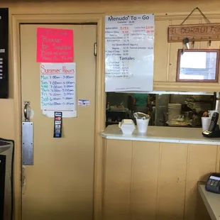 Front desk with menudo to go options.