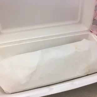 How the burrito is packaged with care for my take out order :)