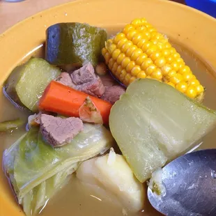 Microwaved Cocido w/ soggy vegetables, &amp; cold potatoes.