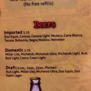 a menu for a drink