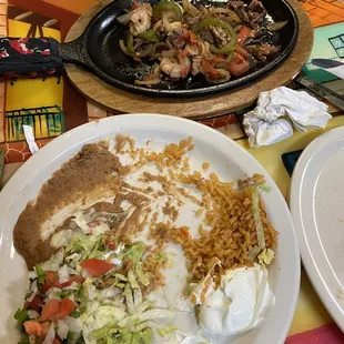 Steak, chicken &amp; shrimp fajita!