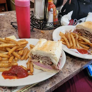 two plates of food on a table
