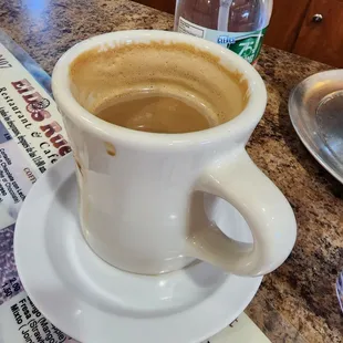a cup of coffee on a saucer