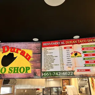 Menu above the register