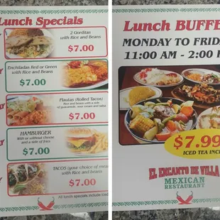 a menu for lunch buffet