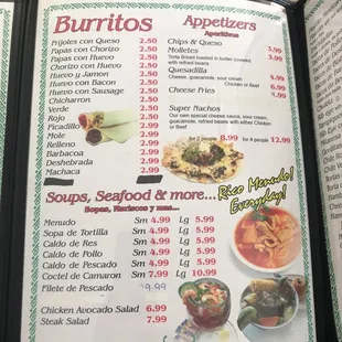menu and prices