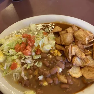 Huevos rancheros in red and green.