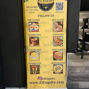 Menu items + social media.