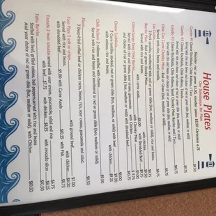 a menu for a restaurant
