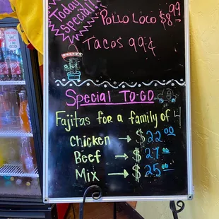 Daily special to left after entering