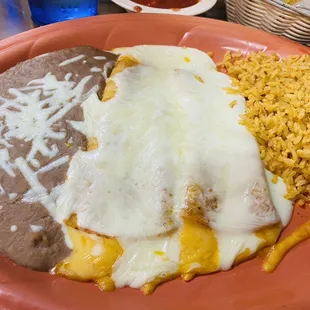 13. 2 Cheese Enchiladas Covered with (substituted) white cheese sauce