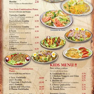 Combo plates and kids menu