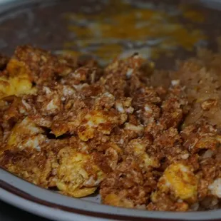 Chorizo and eggs plate