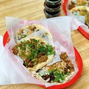 Al Pastor, Chorizo, Lengua Tacos