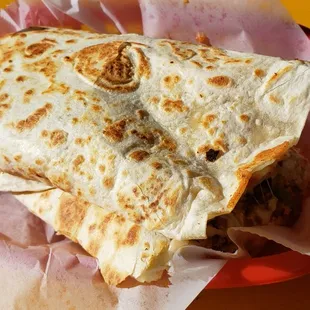 Shrimp and al pastor quesadilla