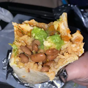 Veggie Burrito Regular: beans, rice, salsa, lettuce, &amp; avocado. No need to remove sour cream &amp; cheese. Delicious and satisfying!
