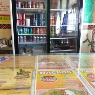 a refridgerator in a mexican restaurant