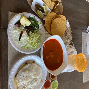 Pozole and Quesadilla. Huge bowl. This was to go.