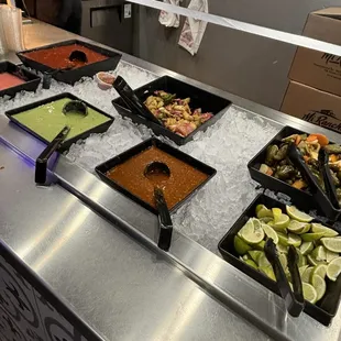 Salsa bar. Everything tasted great.