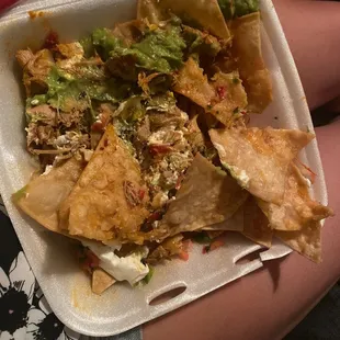 Soggy chicken &quot;nachos&quot;.