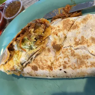 Pastor Giant Quesadilla everything inside