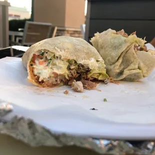 a burrito cut in half