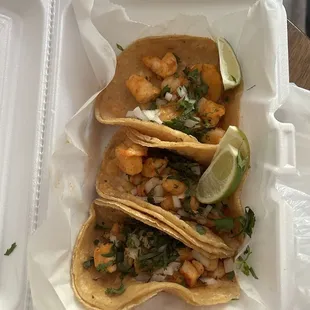 Top two shrimp, bottom one pescado