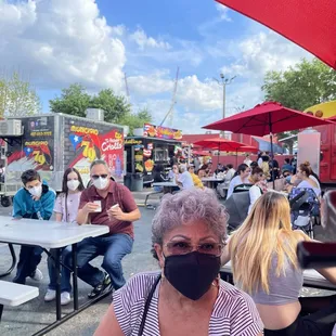 a woman wearing a face mask