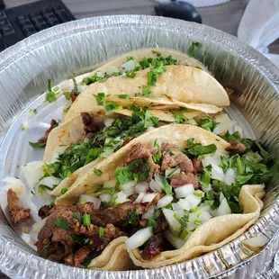 Mexican steak street tacos on soft corn totillas