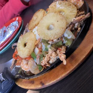 Fajitas were good except for the swimming pool they were floating in.