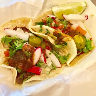 Tacos, 1 of each pork and beef.  01/07/2017