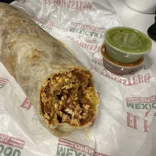 Chorizo and egg breakfast burrito