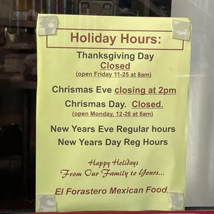 Holiday hours Christmas 2022 &amp; New Years 2023