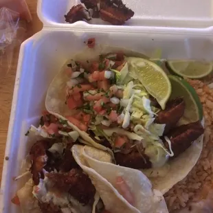 Burnt fish taco combo.