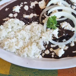 Black mole with chicken enchiladas