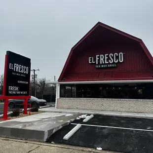 the entrance to a restaurant