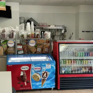 Order here behind the drinks freezer