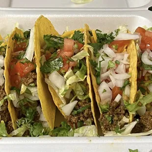 Taco Tuesday special
 5 ground beef tacos for five  dollars.