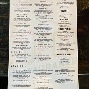 Back of Menu