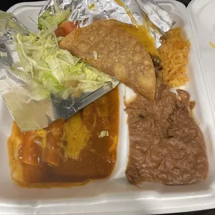 3 enchiladas, rice , beans and taco with 2 flour tortillas!!!! under 14$ !!!