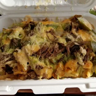 Gallo fries with barbacoa ($1 extra for that meat)