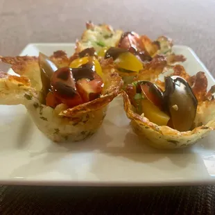 Cheese Baskets. An elevated and sophisticated dish, inspired by the Caprese salad. Wine party, you said?