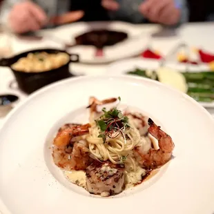 Diver Sea Scallops &amp; Grilled Prawn Linguine was so tasty. I threw in spoonfuls of my sweet roasted corn and it was even more tasty!