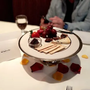 Anniversary cheese and fruit platter is a yummy nibble!