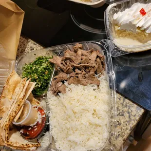 Steak bowl and you can peek my tres leches