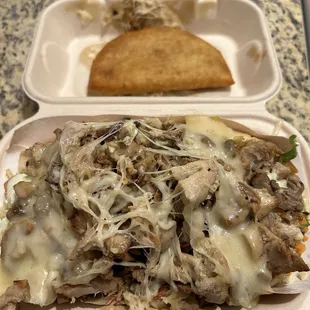 Pepito Mixto sandwich and Chorizo &amp; Cheese Empanada