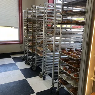 Rows of fresh bread ready to be stocked!
