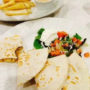 Yuca fries and chicken quesadillas- yum